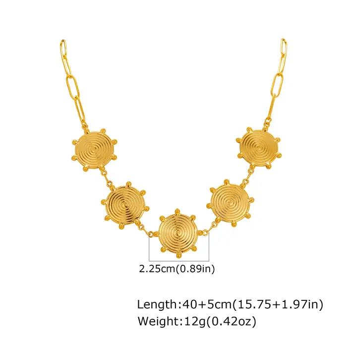 Collier avec pendentif à grand fil circulaire plaqué or 18 carats pour femmes, ensemble de bijoux de