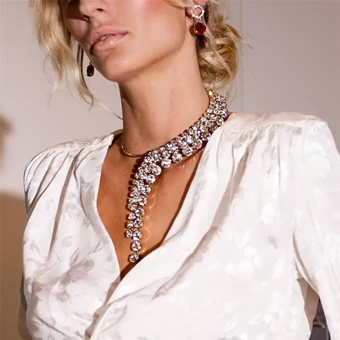 Collier ras du cou en biscuits pour femme, bijoux en cristal, gland exagéré, tour de cou, accessoires à franges, cadeau de luxe, mode