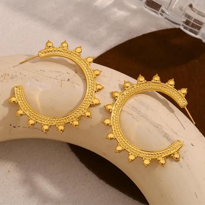 Boucles d'oreilles créoles en acier inoxydable et titane avec motif oreille de blé pour femmes occasions spéciales