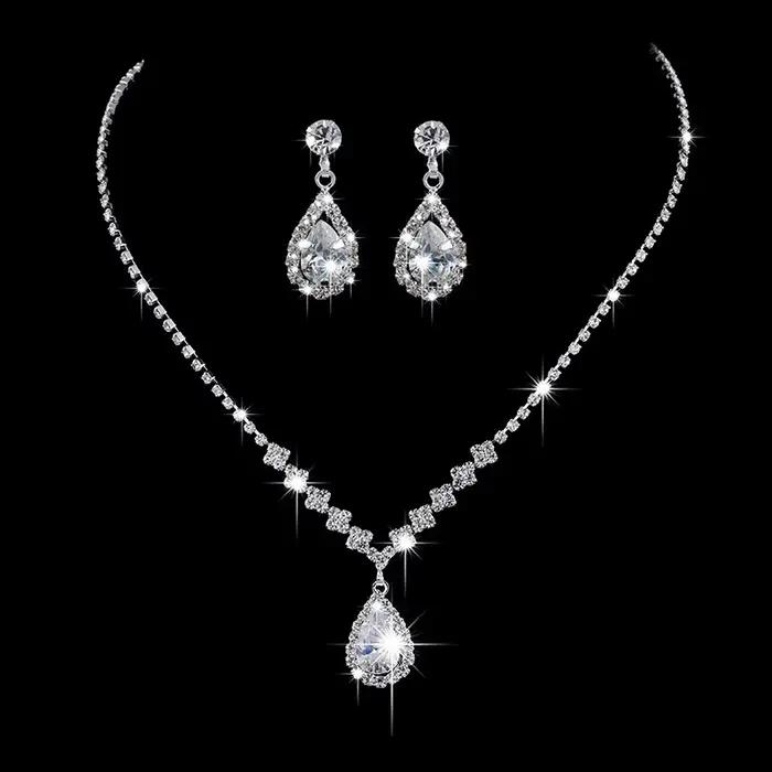 Ensemble de bijoux de mariée en cristal, classique et élégant, strass brillants, mode robe de mariée, Banquet, collier et boucles d'oreilles pour femmes