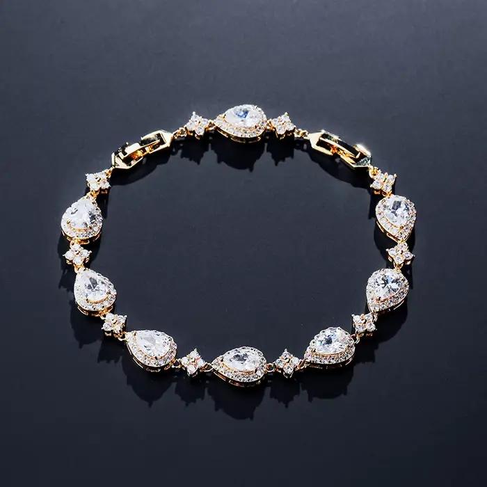 ZAKOL classique géométrique goutte d'eau CZ Bracelet pour femmes mariée magnifique Buling Zircon fête de mariage bijoux