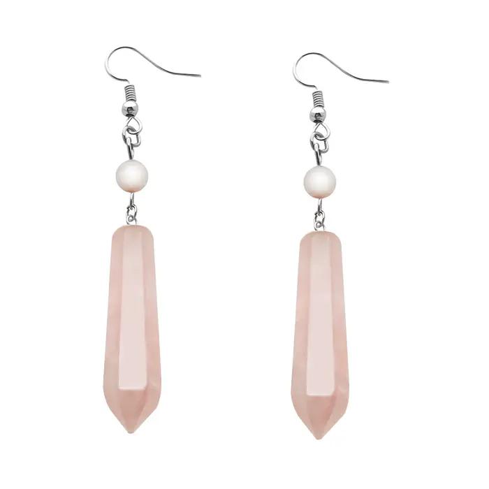 Boucles d'oreilles pendantes en quartz rose pour femmes