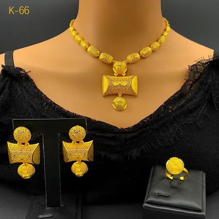 ANIID luxe indien dubaï 24k plaqué or rond collier et boucles d'oreilles ensembles pour les femmes éthiopien mariée ensemble de bijoux de mariage