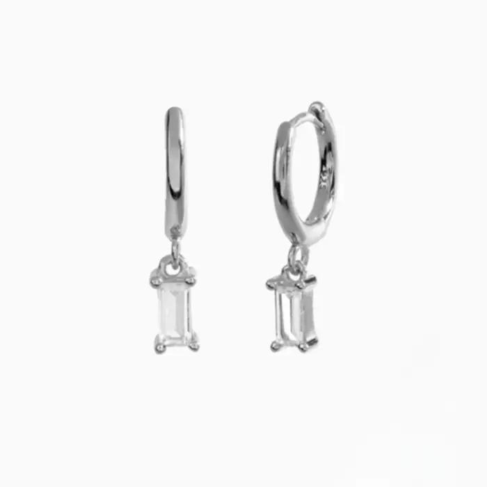 Boucles d'oreilles créoles Baguette Huggie à breloques délicates avec améthyste émeraude CZ, bijoux