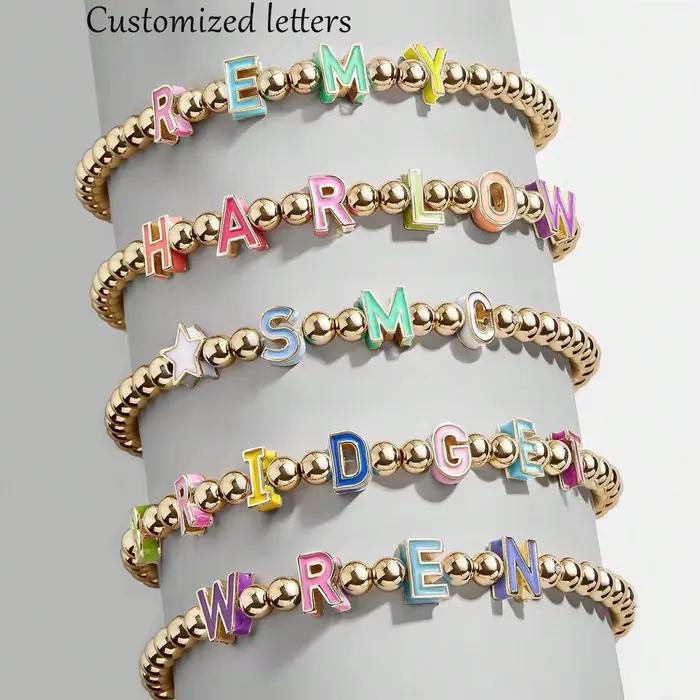1 bracelet de perles avec lettres de nom personnalisées, bracelet en or avec texte personnalisé fait à la main, cadeau de noël et de Thanksgiving