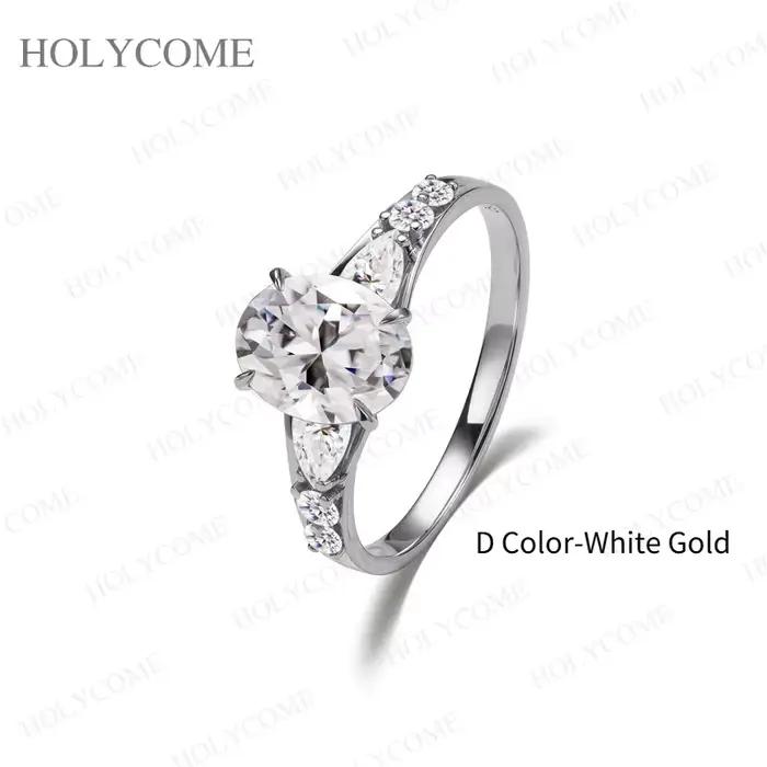 Bague en argent sterling 925 plaqué or 18 carats avec moissanite taille ovale/poire/ronde couleur D/