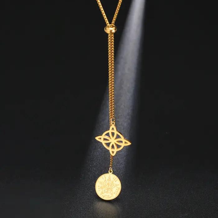 Collier Pendentif Nœud de Sorcière Wicca Tetragrammaton Pentacle pour Femme