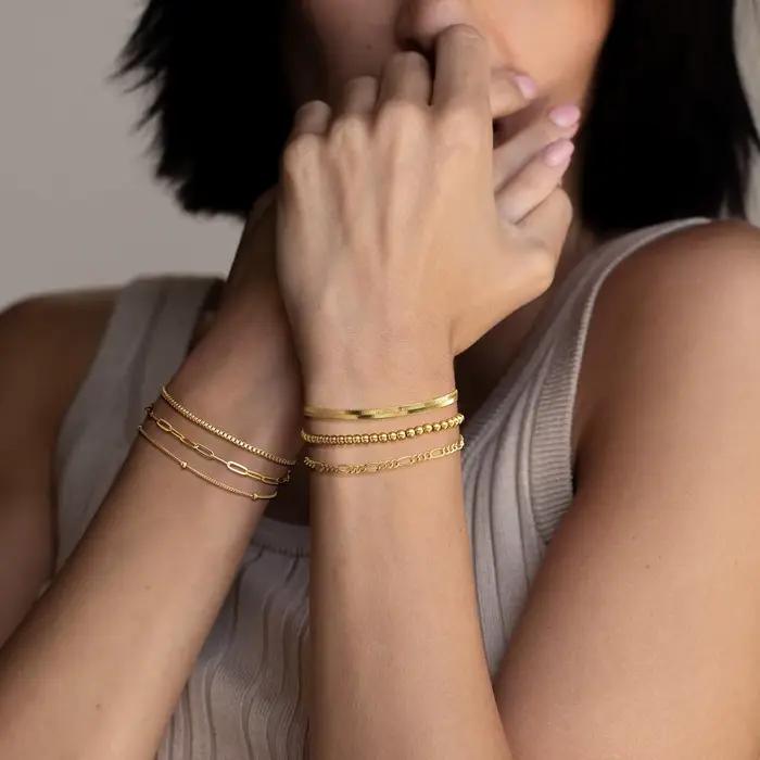 Ensemble de bijoux plaqués or 14 carats pour femme bracelets imperméables maillon cubain trombone vendange style moderne