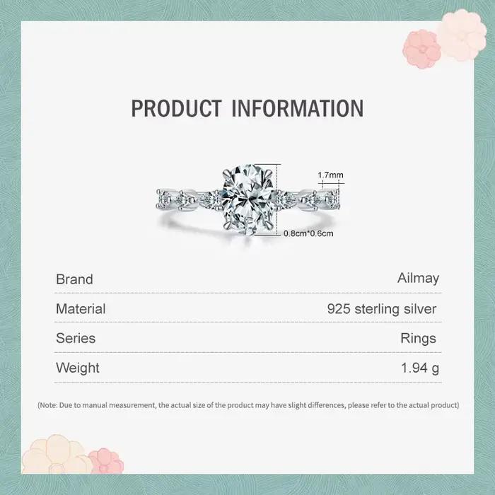 Ailmay véritable 925 en argent Sterling mode ovale de qualité supérieure AAAAA zircone bague de fiançailles mariage anneaux fins bijoux pour les femmes