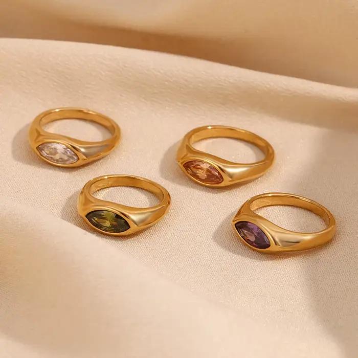 Bague en acier inoxydable plaquée or 18 carats avec zirconium coloré pour femmes occasions spéciales