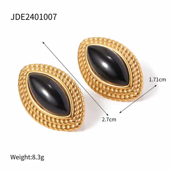 Youthway luxe Onyx cheval oeil boucles d'oreilles pour femmes plaqué or en acier inoxydable bijoux cadeau à la mode