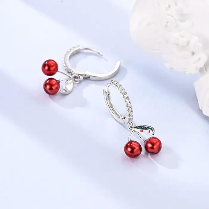 Boucles d'oreilles cerise originales en argent Sterling 925 avec zirconium pour femmes, bijoux de luxe, accessoires délicats pour occasions spéciales