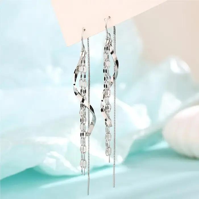Girlbible – boucles d'oreilles à franges en argent Sterling 925 pour femmes