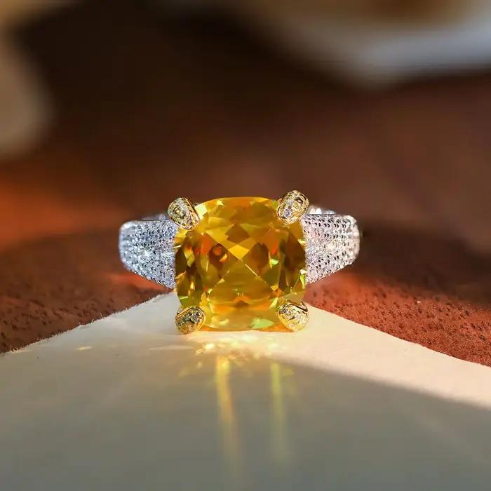 Bague de fiançailles LinkerLove en argent S925 avec saphir jaune 8 carats pour femme