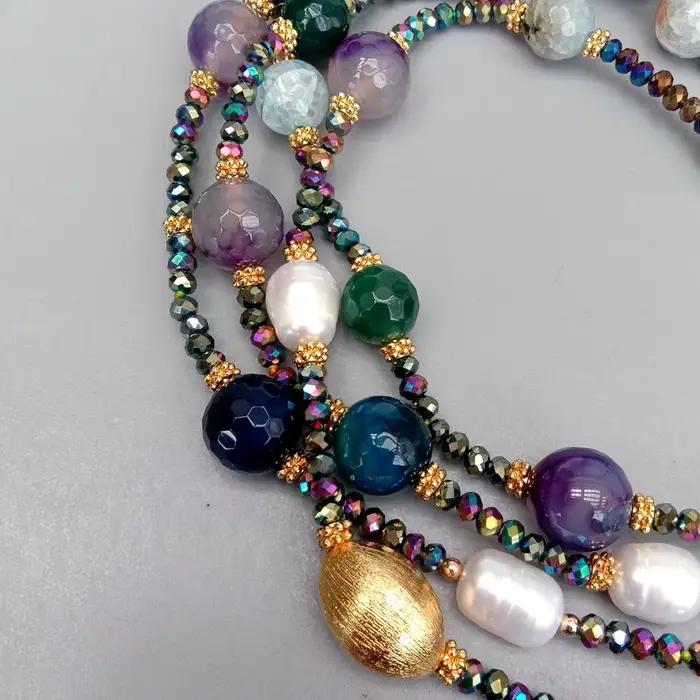 Y · YING – collier en Agate multicolore pour femmes, 4 brins de perles de culture blanches, ras du cou, bijoux de fête