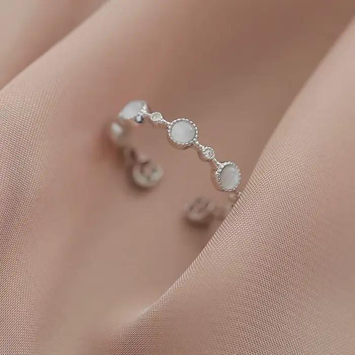 Bagues rondes réglables en argent Sterling 925 et cristal pour femmes, bijoux de luxe, fiançailles,
