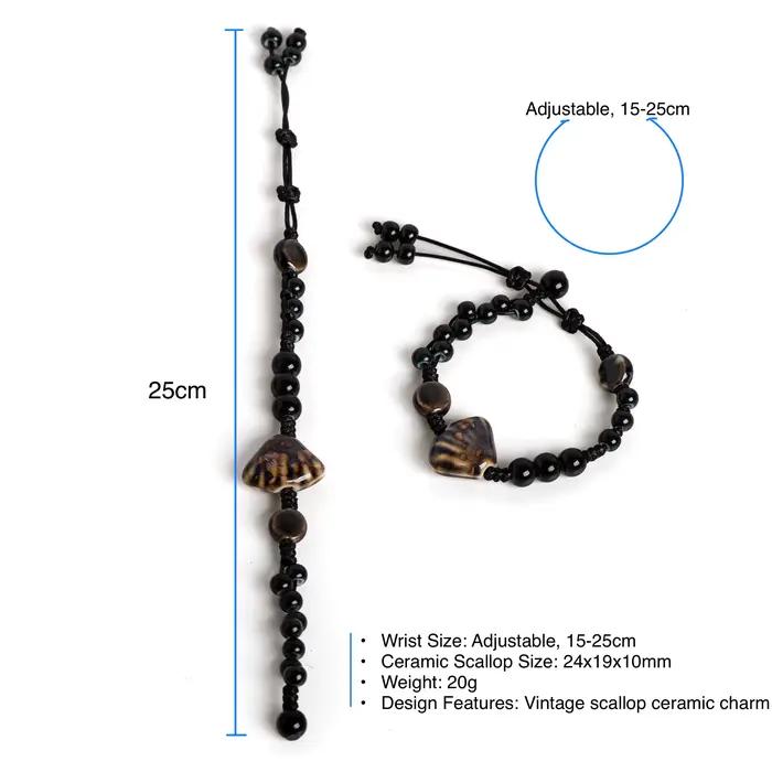Bracelet festonné en céramique fait main, réglable, vintage, perles noires, bijoux minimalistes pour couples et cadeaux, 155