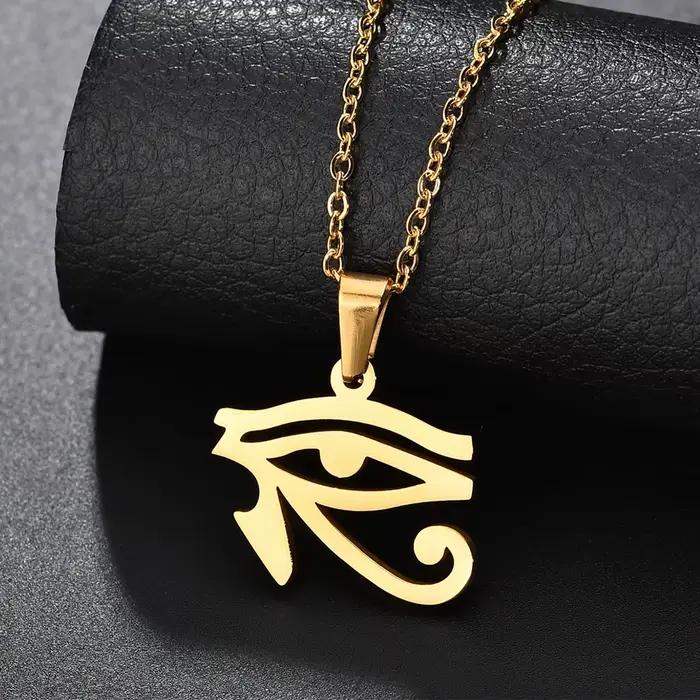 Collier pendentif l'oeil d'horus en acier inoxydable, série égyptienne ancienne, ras du cou Ra Eye pour femmes et hommes, cadeau d'anniversaire pour père