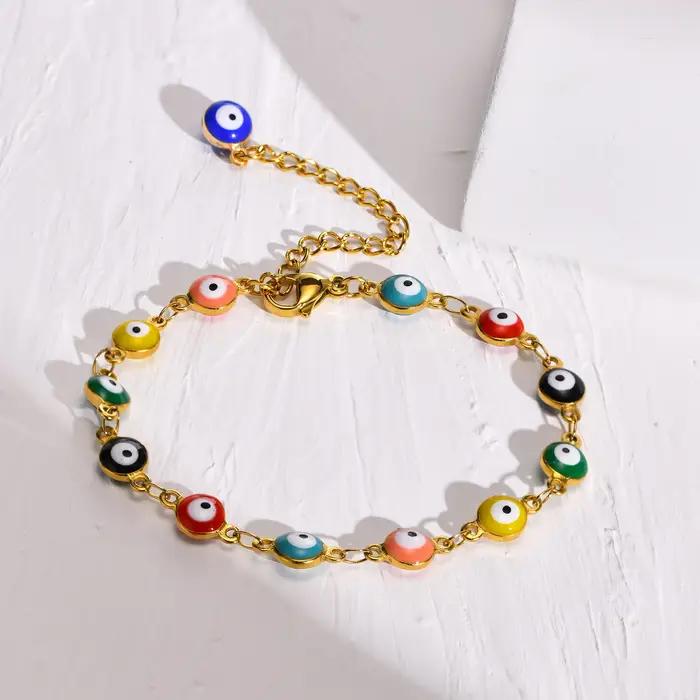 Bracelet Mauvais Œil en Acier Inoxydable, Bijoux Amulette de Protection, Lien Réglable Empilable, JOBlue