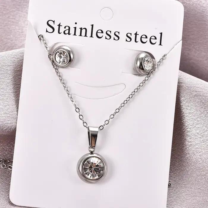 Ensemble de bijoux en acier inoxydable et zircone pour femmes, collier, boucles d'oreilles, pendenti