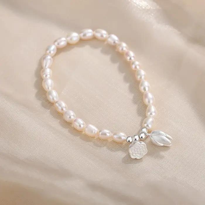 Bracelet de perles naturelles avec motif plante lotus élégant pour femmes occasions spéciales style classique vintage punk ethnic bohême