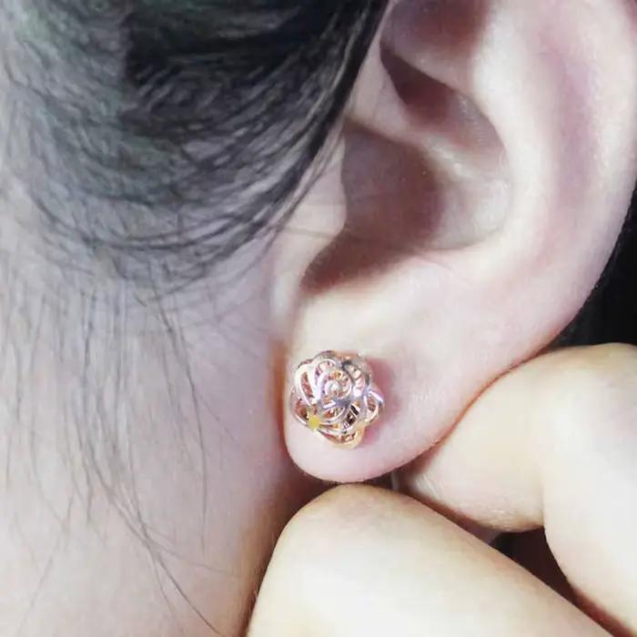 Boucles d'oreilles à fleurs géométriques plaquées or violet 14K pour femmes