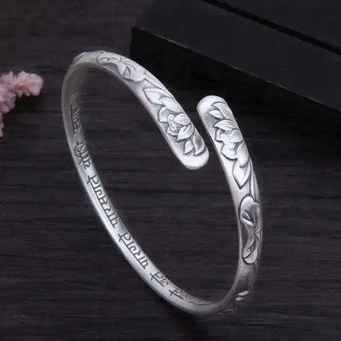 XIYANIKE Vintage Thai argent fleur de Lotus manchette Bracelet pour femmes fille ethnique mode nouveaux bijoux fête dame cadeau pulseras mujer