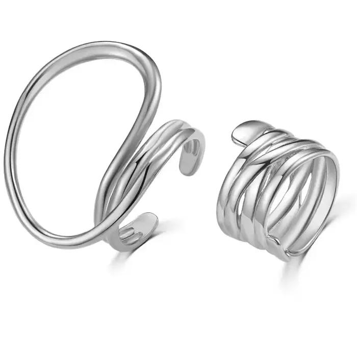 Bagues en alliage de zinc géométriques déformées style vintage pour femmes à lignes uniques