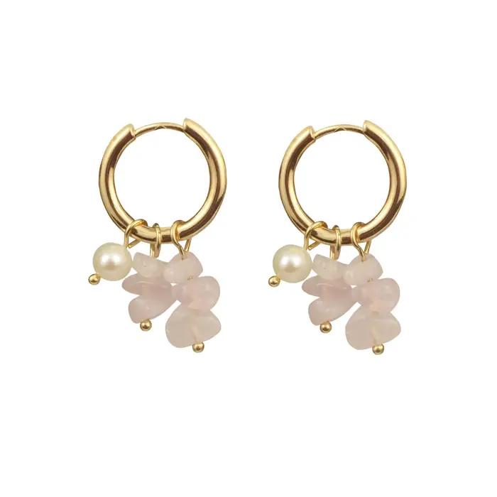 Femmes bohême bijoux de petits cerceaux pendentif boucle d'oreille avec pierre concassée perle bleu vert