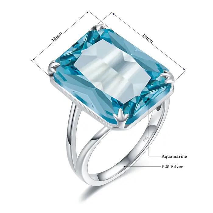 Bague en argent sterling 925 véritable pour femmes, aigue-marine, plaquée or blanc, cadeau d'anniversaire, de mariage, bijou fin pour occasions spéciales