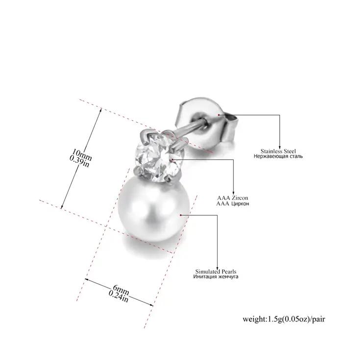 Lokaer délicat Imitation perles Zircon mode boucles d'oreilles de haute qualité en acier inoxydable à la mode polyvalent quotidien bijoux E25061