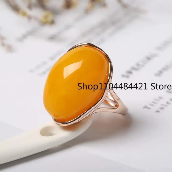 Bague en ambre bleu naturel réglable pour femmes et hommes, pierres précieuses de guérison, bijoux fins, véritable jaune rouge ambre baltique, Anillos Mujer