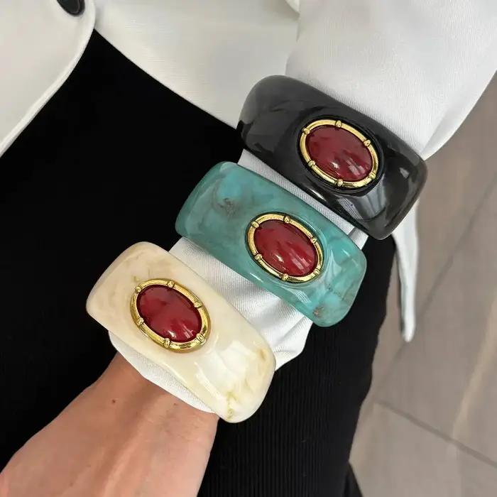 Bracelet manchette en résine acrylique géométrique irrégulier PuRui Bohemia pour femmes