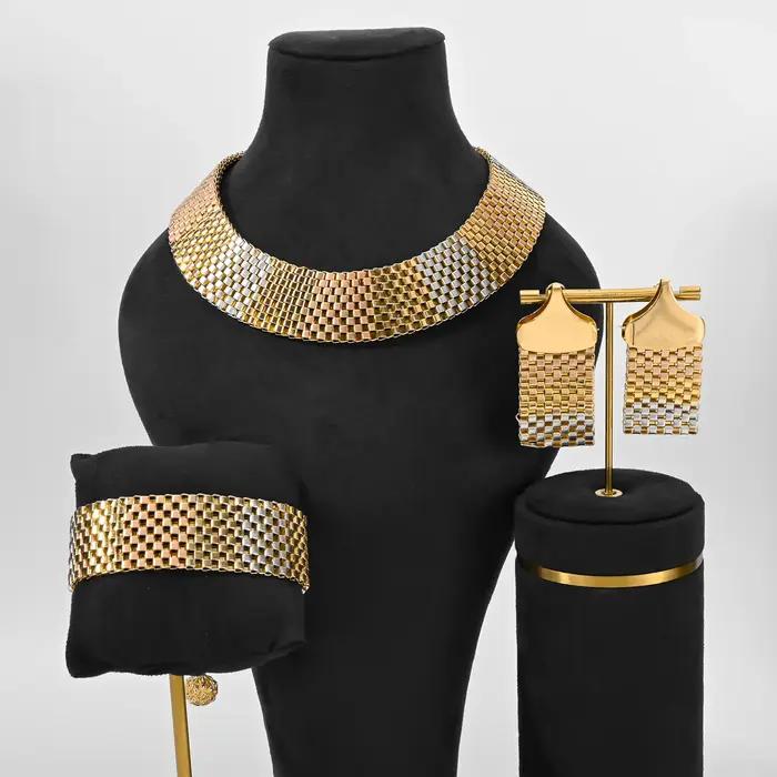 Ensemble de bijoux ethnique en cristal et plaqué or pour femmes, collier, bracelet et boucles d'oreilles pour occasions spéciales