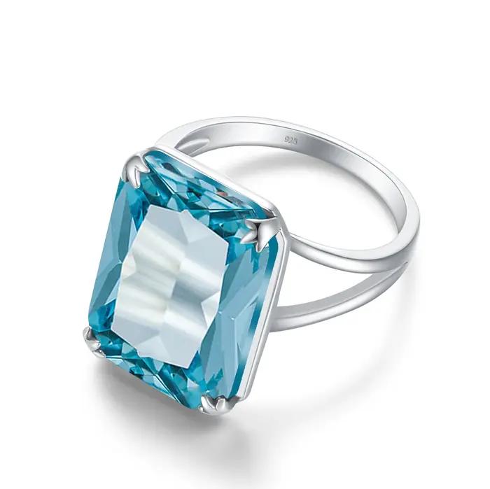 Bague en argent sterling 925 véritable pour femmes, aigue-marine, plaquée or blanc, cadeau d'anniversaire, de mariage, bijou fin pour occasions spéciales