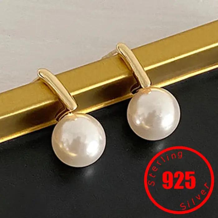 Boucles d'oreilles à tige en perles plaquées or pour femmes, grandes boucles d'oreilles basiques, bi