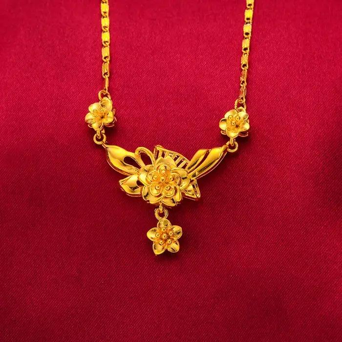 Colliers ras du cou avec pendentif multi-fleurs plaqué or jaune pour femmes, collier de 18 pouces, b