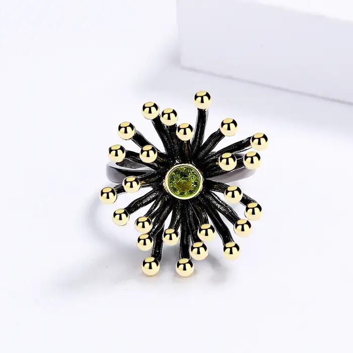Bague Créative Retro Géométrique en Forme de Cœur et de Fleur Tridimensionnelle Plaquée Or Noir pour Femmes Occasions Spéciales Engagement