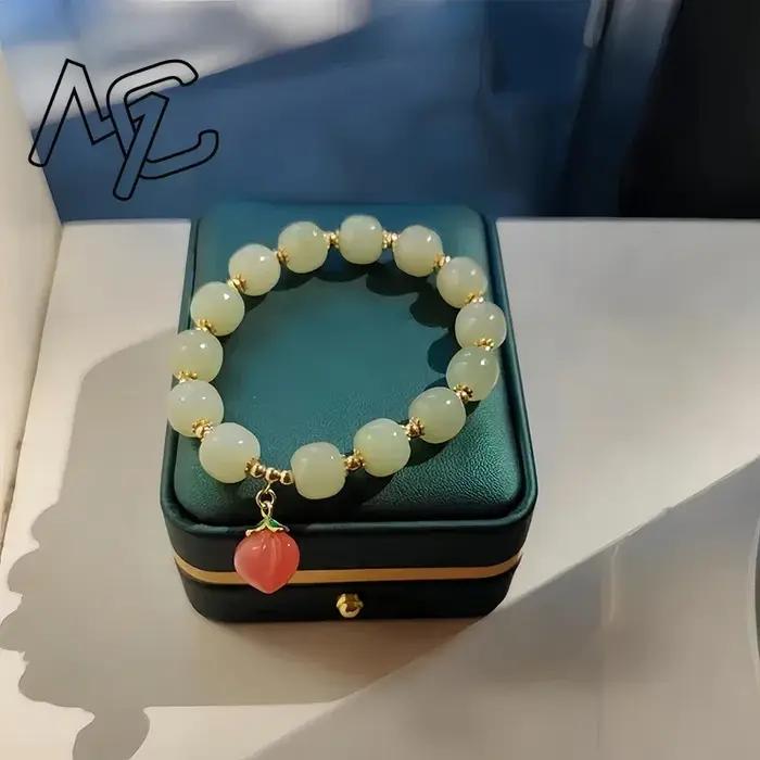 Bracelet en Agate de Jade naturelle plaqué or 18 carats