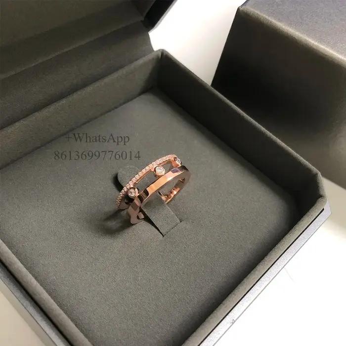 Bague de marque réputée, haute qualité, trois diamants coulissants