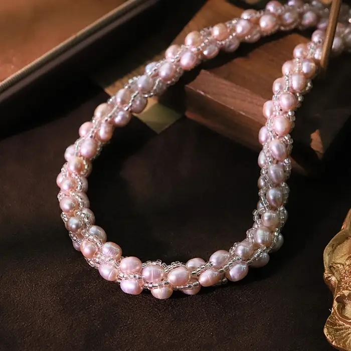 Collier de perles d'eau douce naturelles violettes