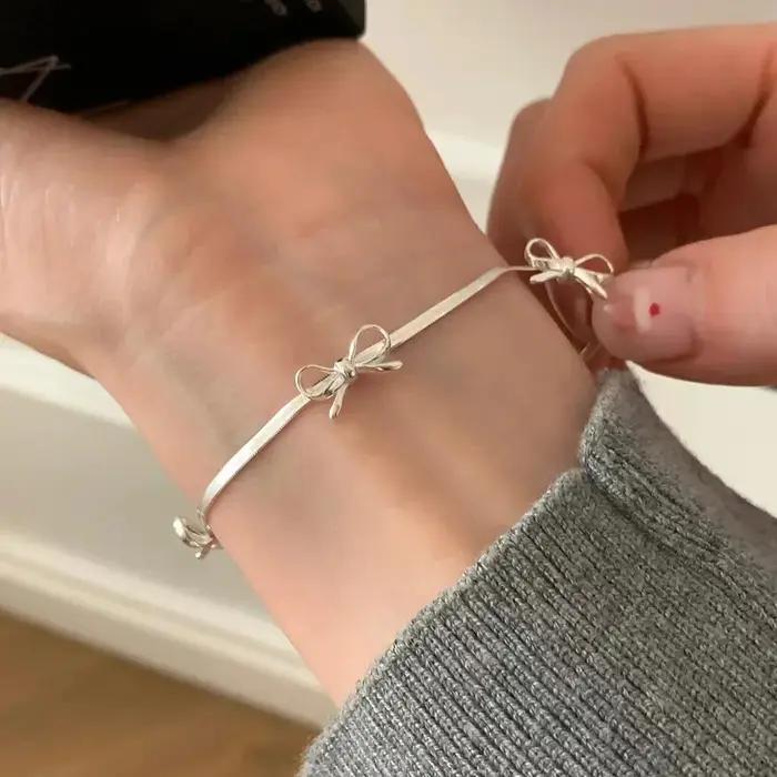 LATS – Bracelets à nœud doux pour femmes et filles, ruban délicat scintillant, chaîne en os de serpe
