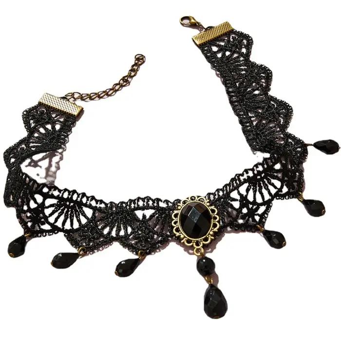 Collier Ras du Cou en Dentelle Noire pour Femmes Style Décontracté Bijou Bohème Occasions Spéciales Halloween