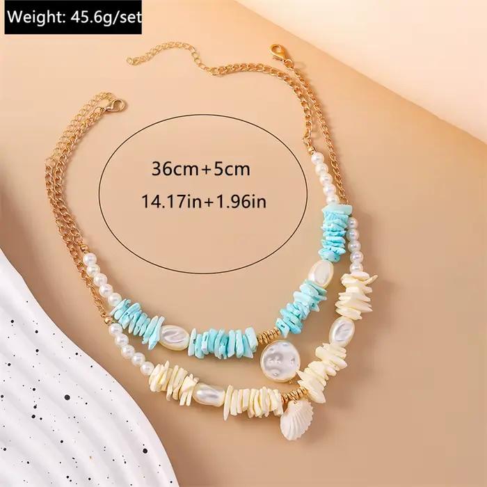 Collier de perles imitations en forme de coquillage fait main pour femmes romantique classique trendy océan plage vacances bijoux décoration