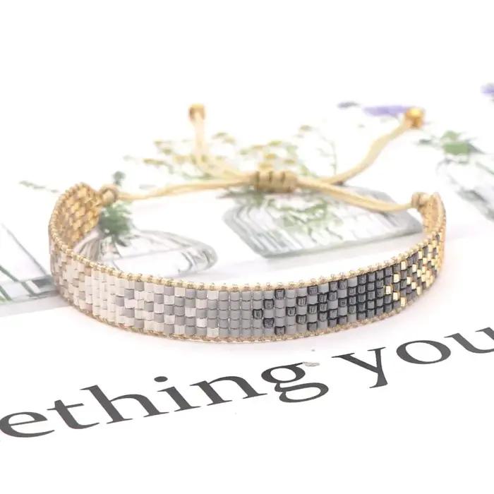 Bracelet perlé tissé à la main dégradé mode simplicité motif bohême réglable unisexe boule de riz