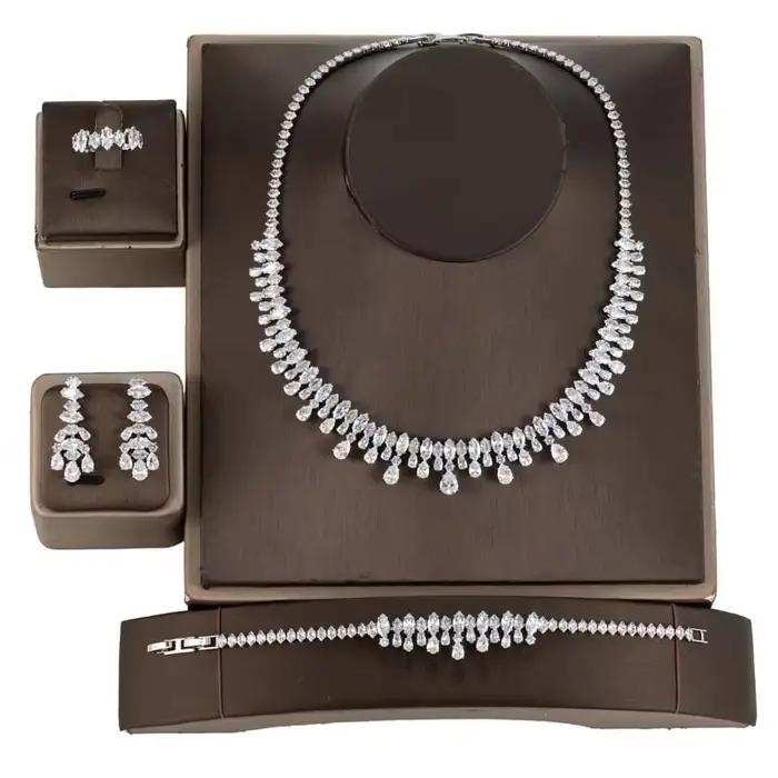 Parures de bijoux HADIYANA, bijoux de mariage pour femmes, couleur or, collier, boucles d'oreilles, bague, bracelet BN9059, cadeau de Noël