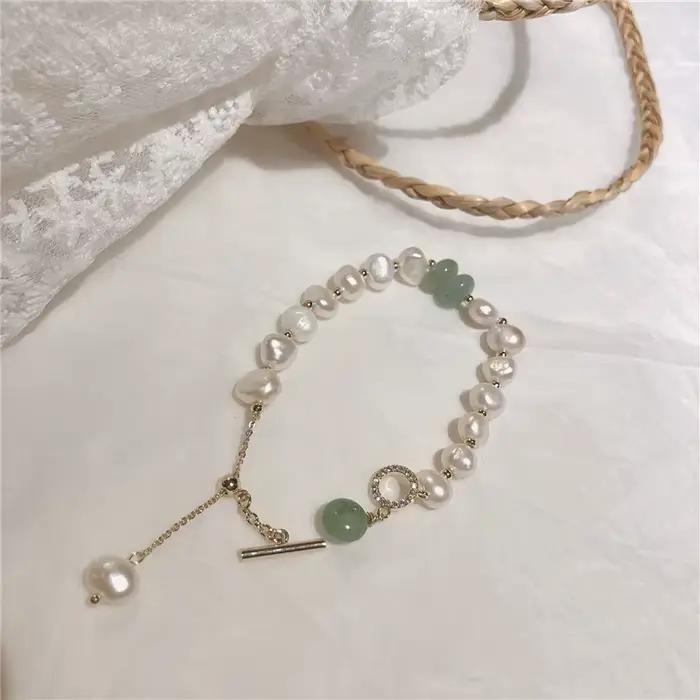 Promotion bijoux pour femmes 14K or rempli naturel perle d'eau douce et pierre de Jade dames bracelet à breloques cadeaux ne se décolore pas