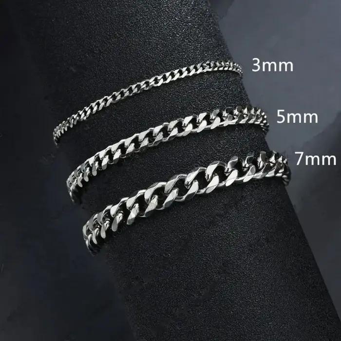 Nouveau Bracelet Chaîne Cubaine Tendance pour Homme, Classique en Acier Inoxydable, Largeur 3, 5, 7