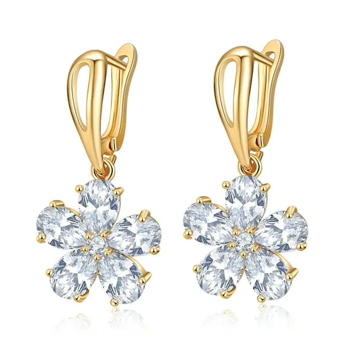 HUAMI – boucles d'oreilles pendantes en or plaqué 18K, bijoux en fleurs, deux couleurs, Zircon AAA,