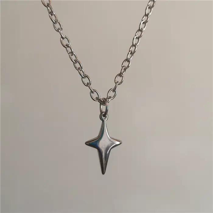Collier Punk en acier inoxydable avec pendentif étoile et croix épaisse, accessoires simples à la mo